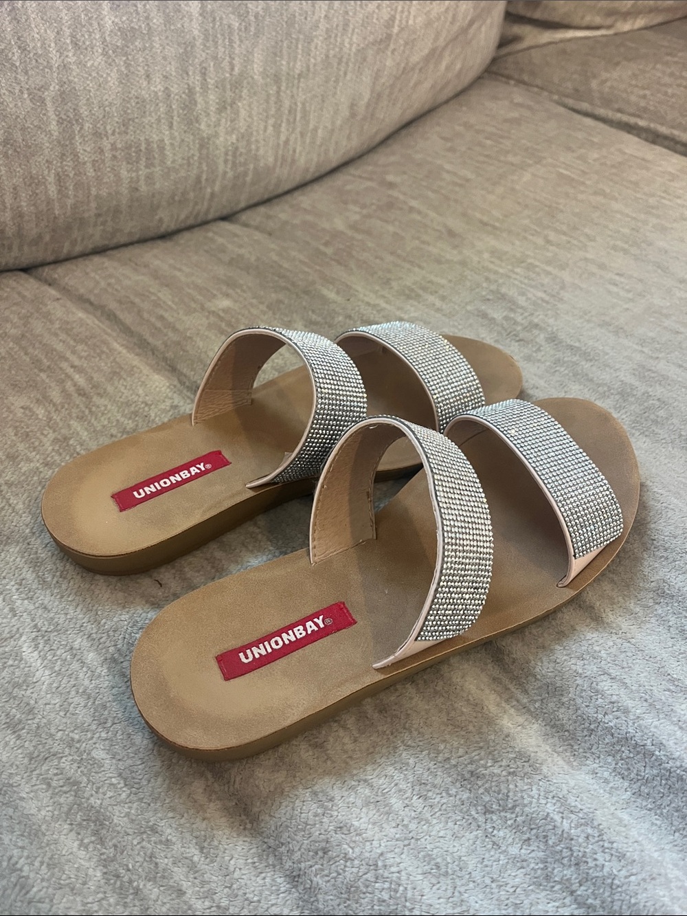 UNIONBAY Silver Crystal Double-Band Slide Sandals - Picture 3 of 5